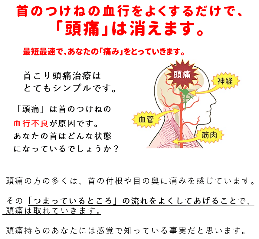 首の付け根の血行を良くすると頭痛は消える